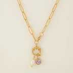 Link necklace with pearl pendant and February birthstone