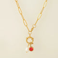 Link necklace with pearl pendant and January birthstone
