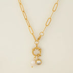 Link necklace with pearl pendant and March birthstone