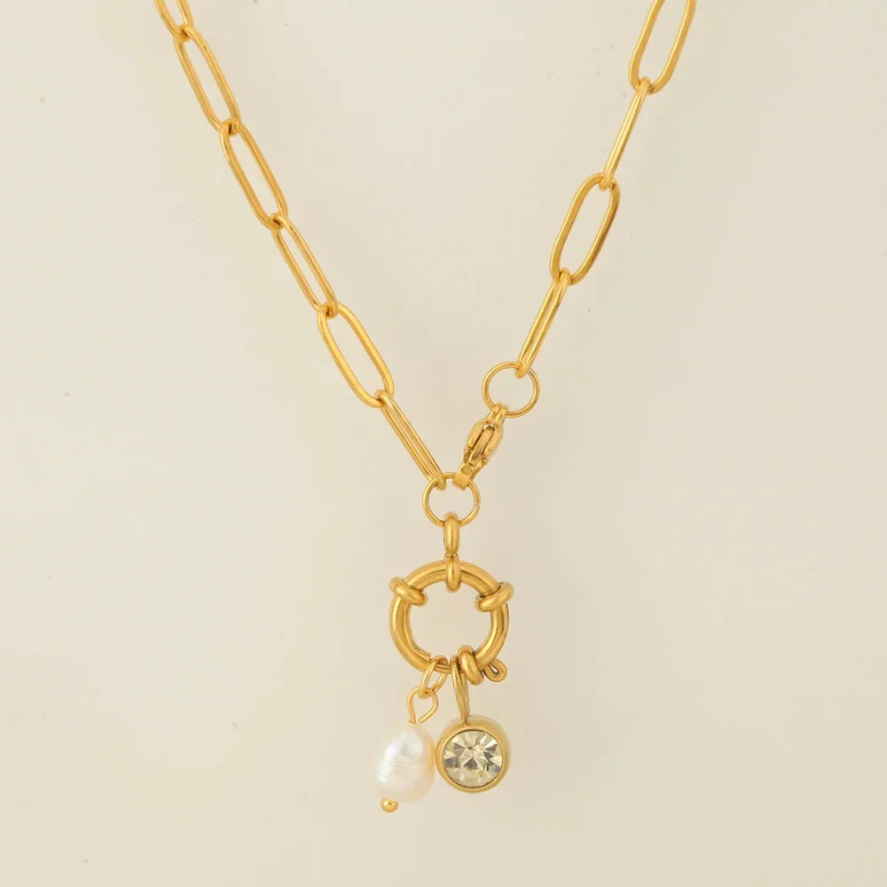 Link necklace with pearl pendant and November birthstone