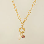 Link necklace with pearl pendant and October birthstone