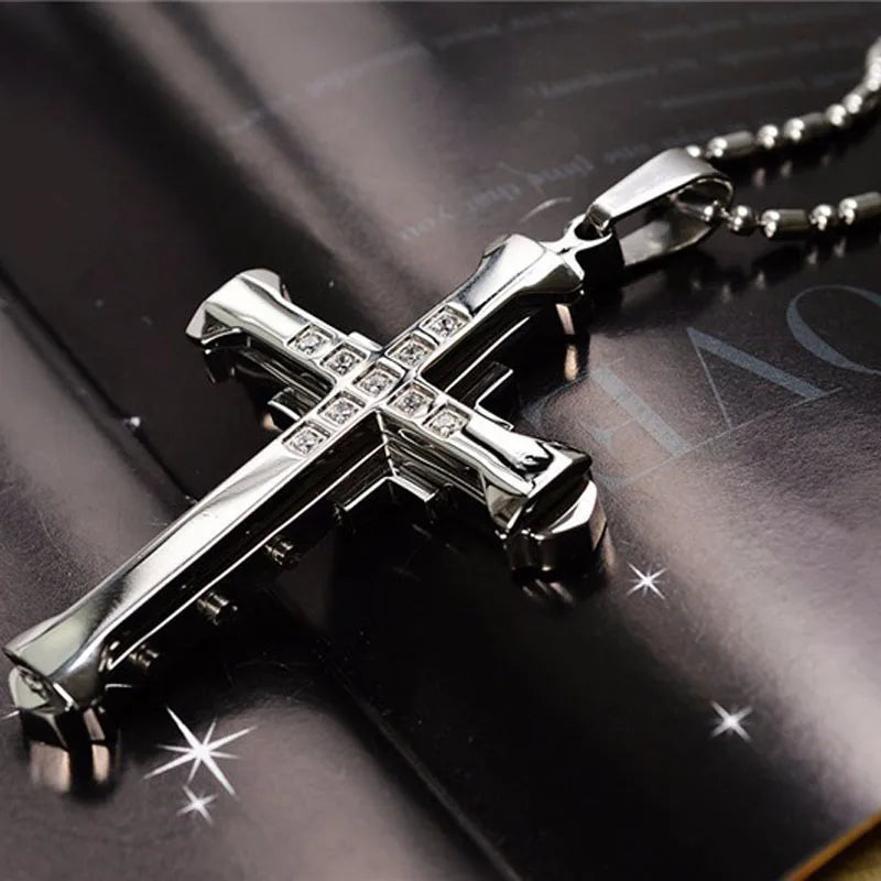 Men's Black Cross Necklace & Pendant