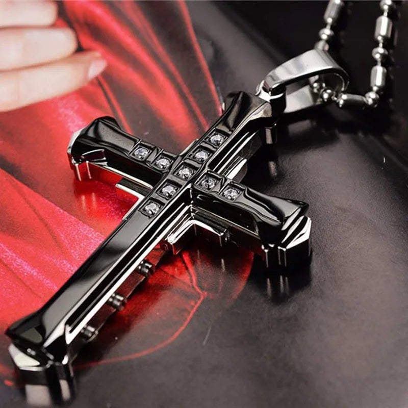 Men's Black Cross Necklace & Pendant