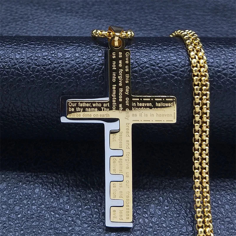 Necklace & Cross Pendant Medallion Men's Christian gold
