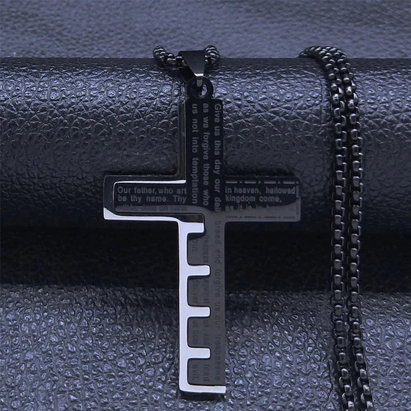 Necklace & Cross Pendant Medallion Men's Christian black