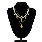 Multi-strand Necklace with Shell and Starfish Pendants