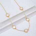 Gold Necklace White Pearly Clover Agate Gift Idea Women's Jewelry