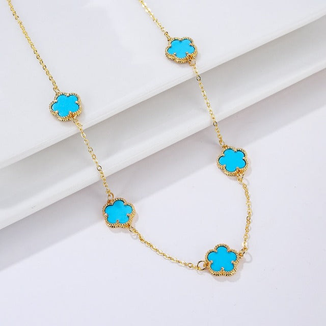 Gold Necklace White Pearly Clover Agate Gift Idea Women's Jewelry