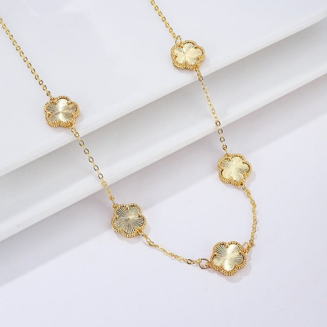 Gold Necklace White Pearly Clover Agate Gift Idea Women's Jewelry