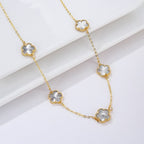 Gold Necklace White Pearly Clover Agate Gift Idea Women's Jewelry