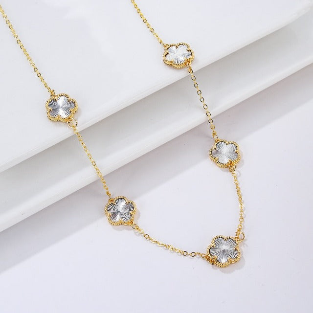 Gold Necklace White Pearly Clover Agate Gift Idea Women's Jewelry