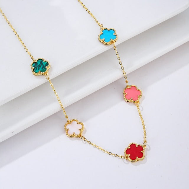 Gold Necklace White Pearly Clover Agate Gift Idea Women's Jewelry
