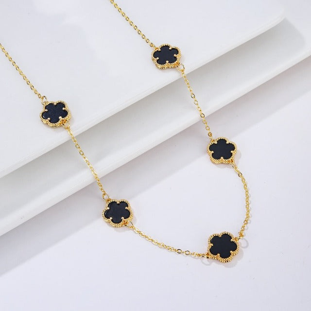 Gold Necklace White Pearly Clover Agate Gift Idea Women's Jewelry