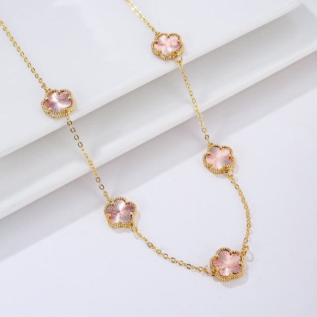 Gold Necklace White Pearly Clover Agate Gift Idea Women's Jewelry
