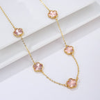 Gold Necklace White Pearly Clover Agate Gift Idea Women's Jewelry