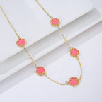 Gold Necklace White Pearly Clover Agate Gift Idea Women's Jewelry