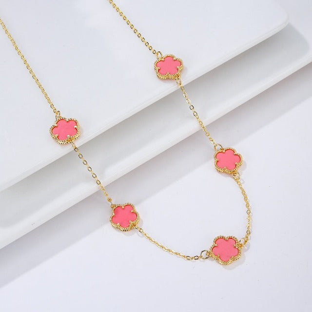 Gold Necklace White Pearly Clover Agate Gift Idea Women's Jewelry