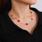 Gold Necklace White Pearly Clover Agate Gift Idea Women's Jewelry