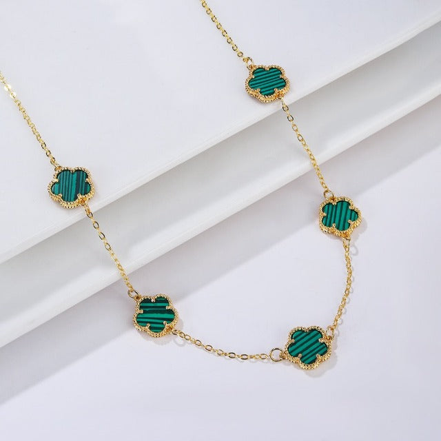Gold Necklace White Pearly Clover Agate Gift Idea Women's Jewelry