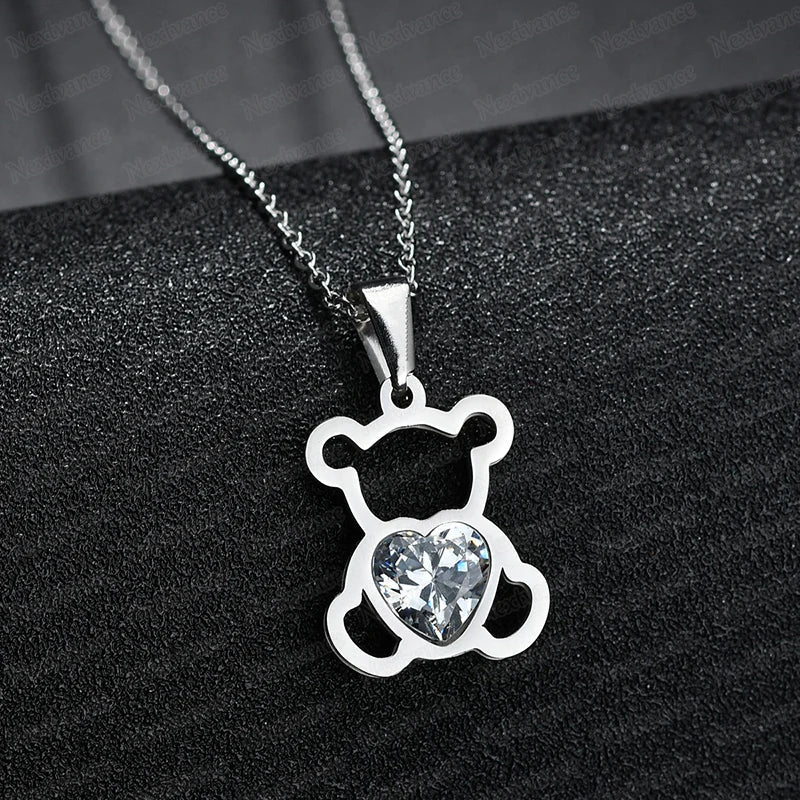Stone Bear Necklace Silver