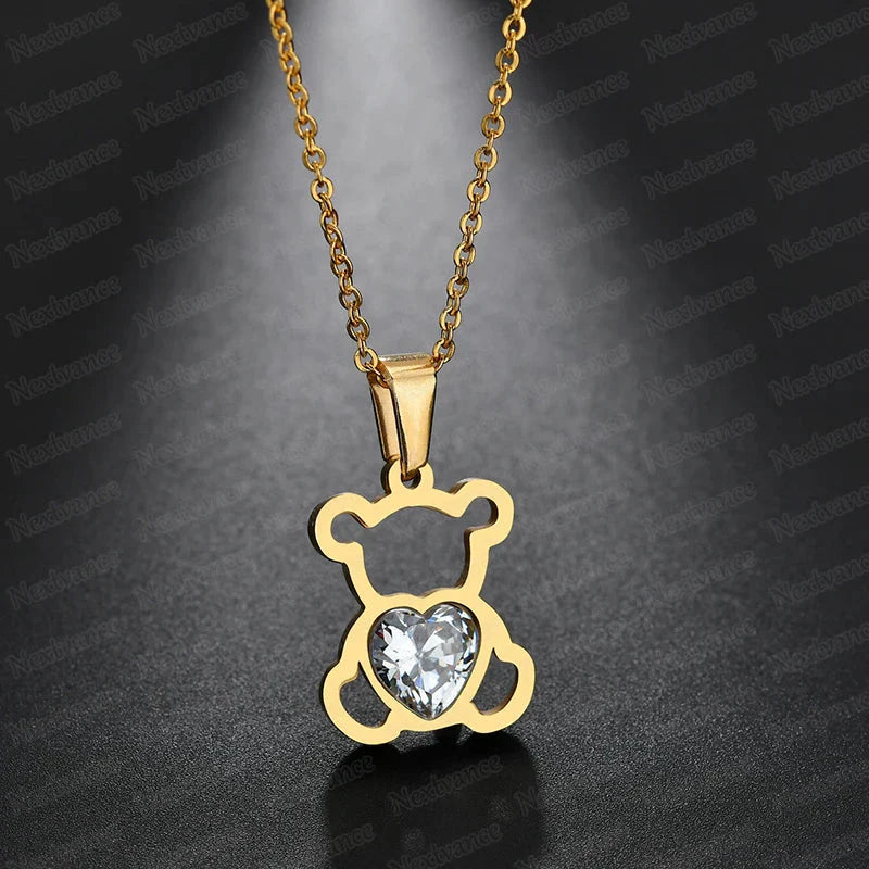 Stone Bear Necklace Gold