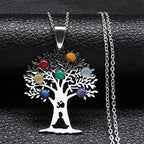 7 Chakras Pendant Necklace Sacred Flower Natural Stones Chain Men Women 2 silver