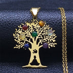 7 Chakras Pendant Necklace Sacred Flower Natural Stones Chain Men Women 2 gold