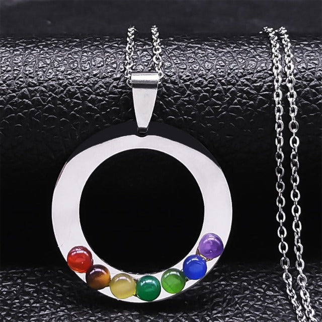 7 Chakras Pendant Necklace Sacred Flower Natural Stones Chain Men Women 4 silver