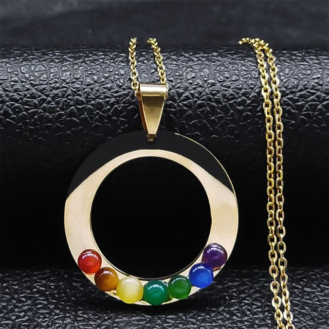 7 Chakras Pendant Necklace Sacred Flower Natural Stones Chain Men Women 4 gold