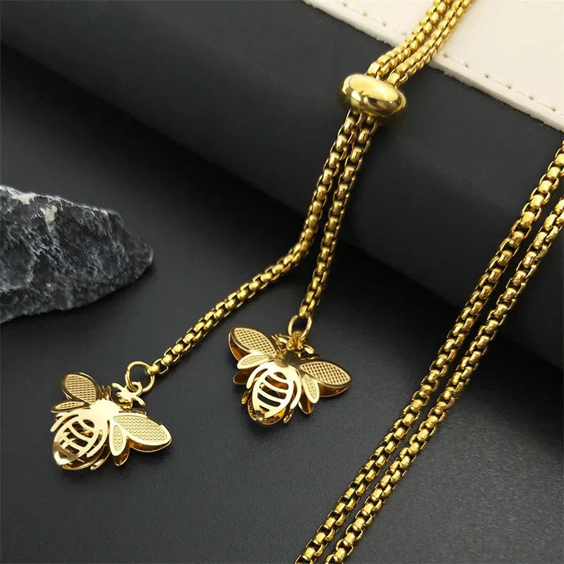 Gold Bee Pendant Necklace