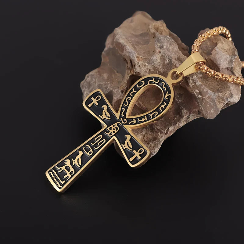 Pendant Necklace Amulet Ankh Cross Egypt gold style 1