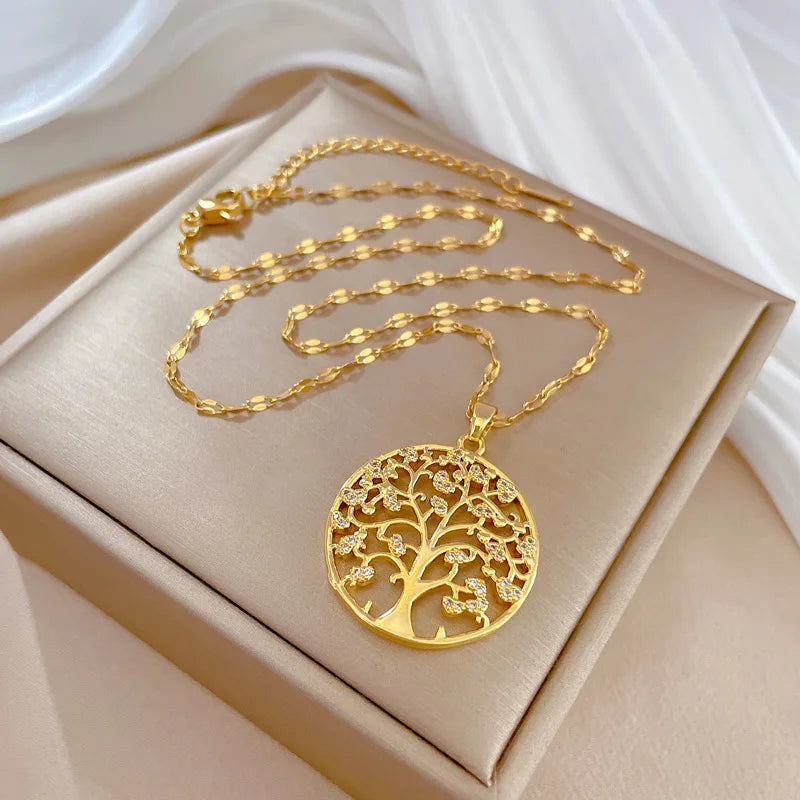 Tree of Life Pendant Necklace with Crystal