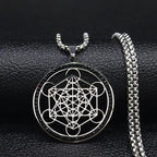 Metatron Cube Pendant Necklace with Black Crystal
