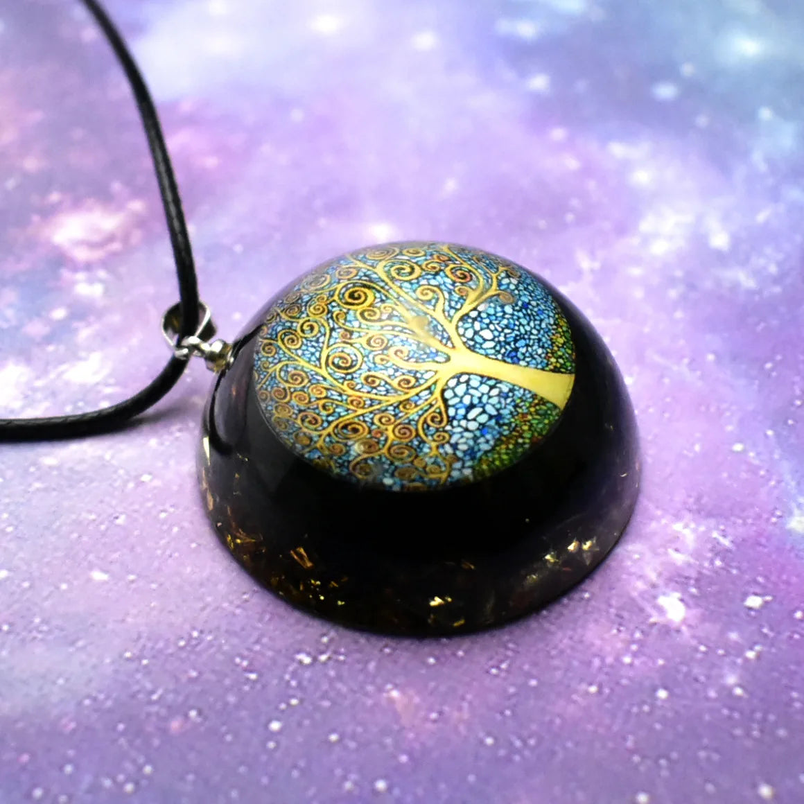 Pendant Necklace with Black Tourmaline Tree of Life