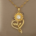 Pendant Necklace with Heart and Spinning Sunflower Anti-Stress