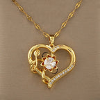 Pendant Necklace with Spinning Heart and Flower Anti-Stress