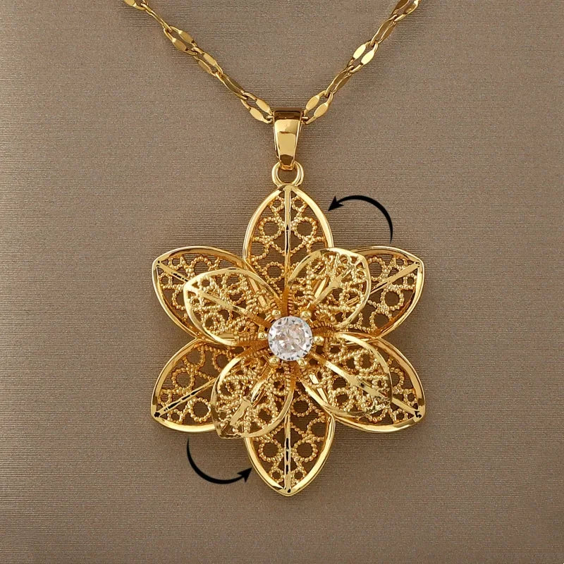 Pendant Necklace with Pretty Spinning Flower Anti-Stress