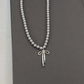 Pendant Necklace with Grey Beads and Bow Knot