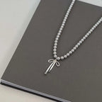 Pendant Necklace with Grey Beads and Bow Knot