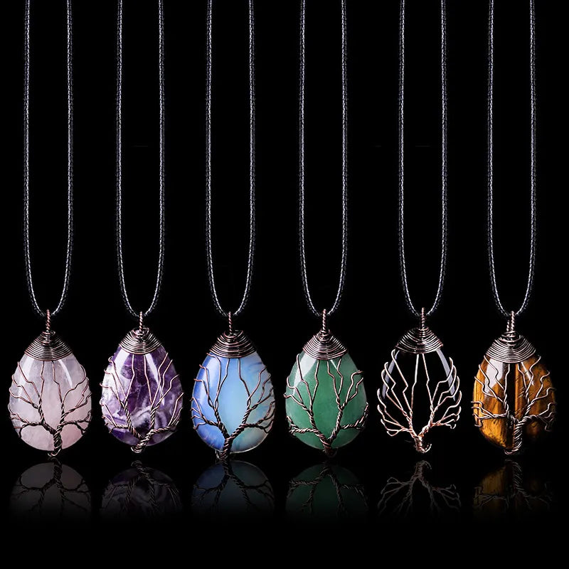 Natural Stone Ball Pendant Necklace Tree of Life