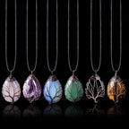 Natural Stone Ball Pendant Necklace Tree of Life