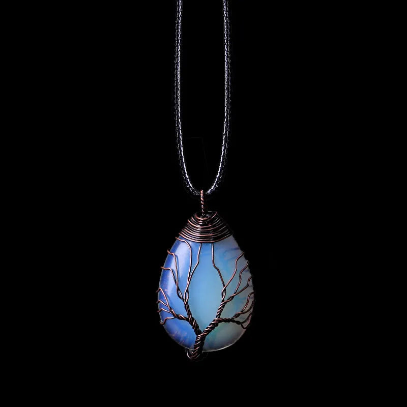 Natural Stone Ball Pendant Necklace Tree of Life opal