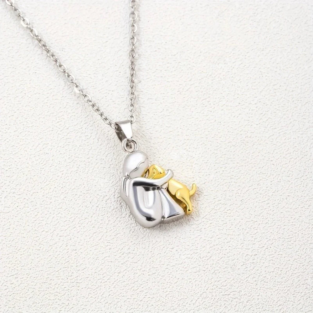 Hug Pendant Necklace Dog and Owner