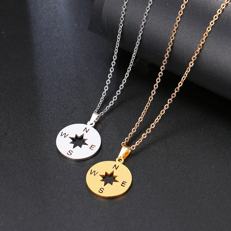 Cardinal Compass Pendant Necklace Rose of the Winds gold