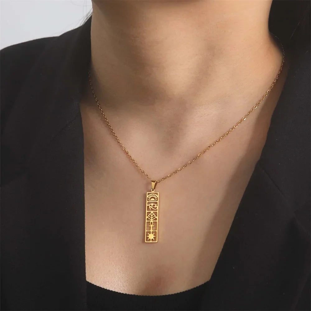 Egypt Hieroglyphs Cartouche Pendant Necklace gold style 1