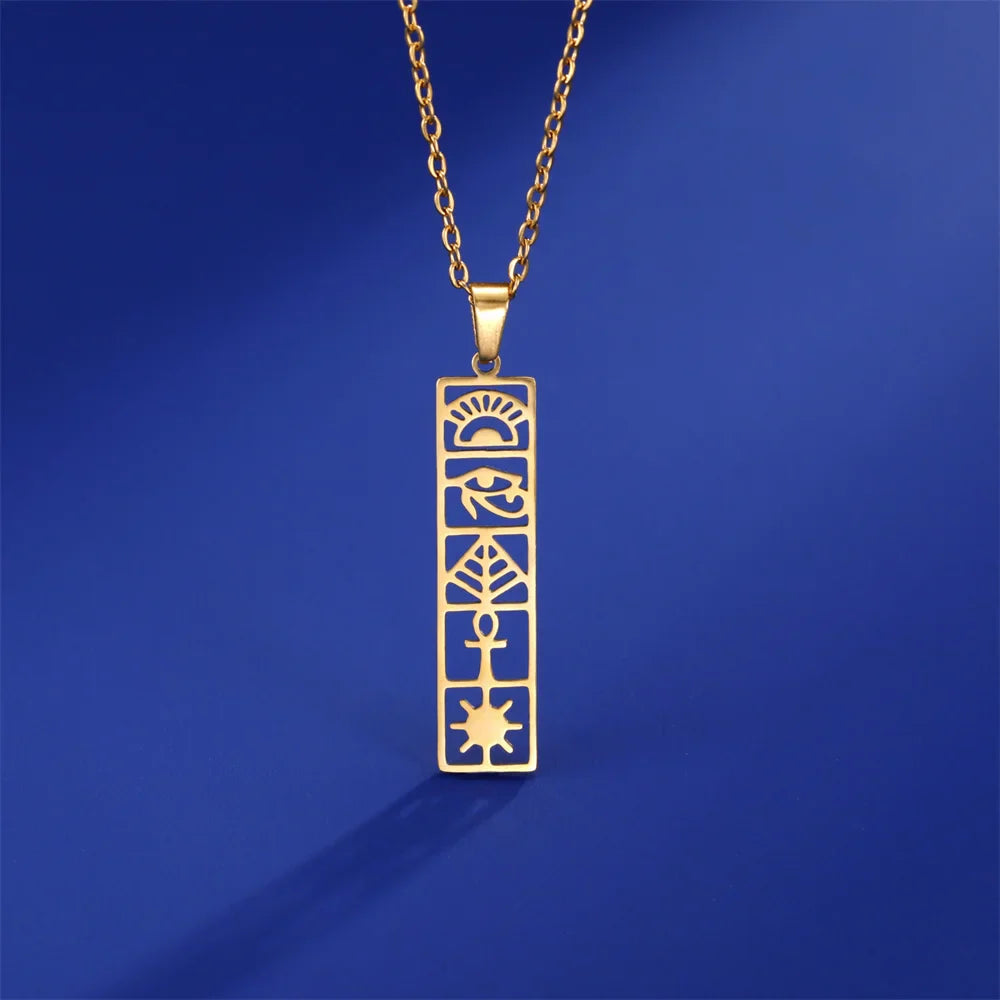 Egypt Hieroglyphs Cartouche Pendant Necklace gold style 1