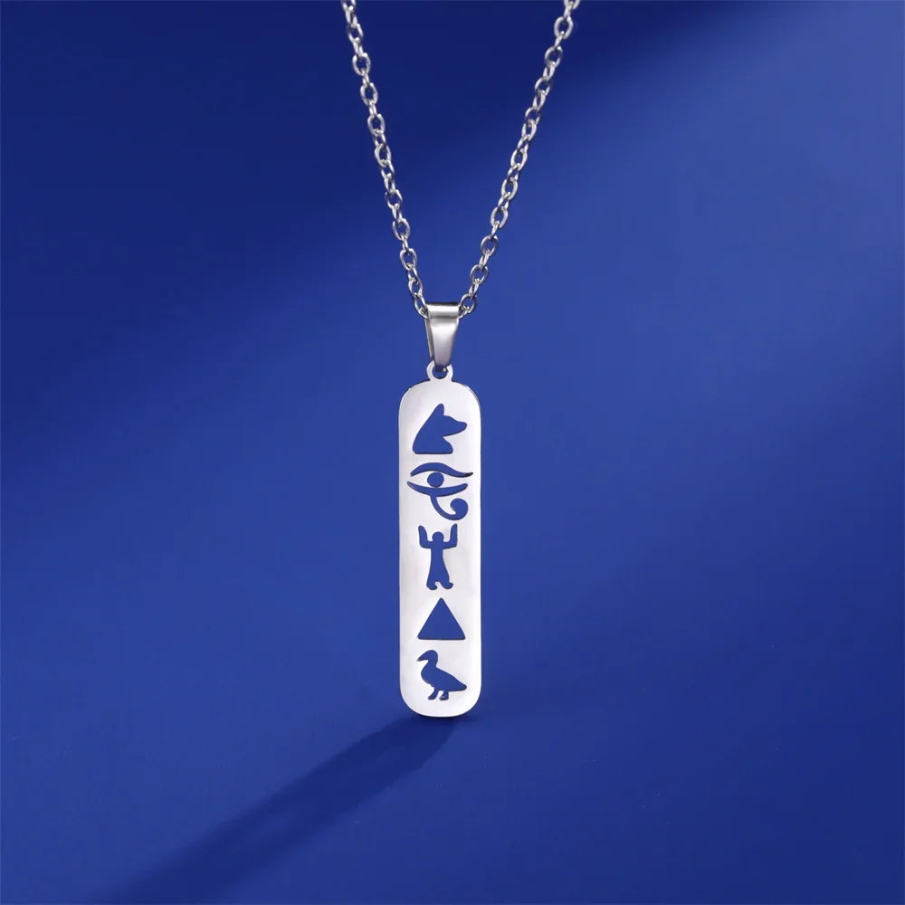 Egypt Hieroglyphs Cartouche Pendant Necklace silver style 2