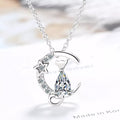 Silver Cat Pendant Necklace with Zircon