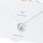 Silver Cat Pendant Necklace with Zircon