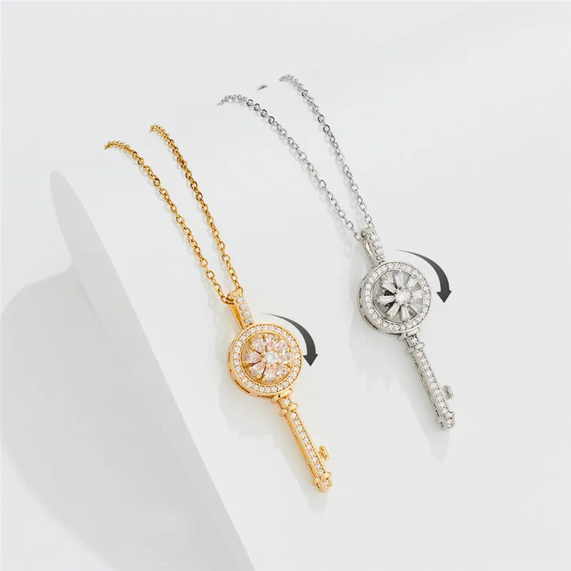 Gold Anti-Stress Rotating Key Pendant Necklace